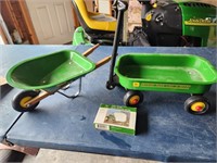 John. Deere metal wagon & wheelbarrow