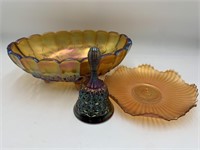 Carnival Glass Fenton Bowl, Platter, & Bell
