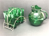 Forest Green Ball Pitcher with Six Tumblers