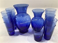 (14) Vintage Blue Indiana Glass Illusion Vases