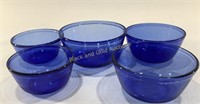 (5) Blue Anchor Hocking Ovenware Mixing Bowls