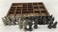 Pewter Handmade Chess Game Pieces & Figure Display