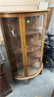 ANTIQUE CURVED GLASS CHINA CABINET, 34"X14"X57"