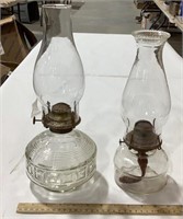 2 glass oil lamps