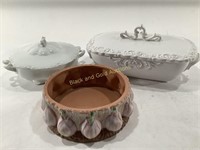 (3) Ceramic, Victorian Style Lidded Dishes & More