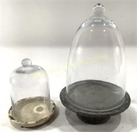 (2) Vintage Glass Dome Lidded Jars