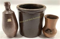 (2) Stoneware Vases & Unmarked Crock