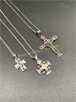 (3) 925 Sterling Silver Cross Necklaces