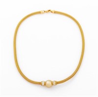 Mikimoto 18K Golden Pearl Diamond Necklace