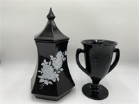 Art Deco Black Glass Trophy & Large Urn