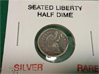 1838 silver! half dime, condition is rough, but