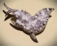 UNIQUE RARE VINTAGE GOLD SEED BEAD DOLPHIN BROOCH