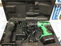 HITACHI DRILL AND FLASHLIGHT WITH CHARGER IN CASE