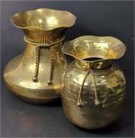 Pair Brass Vases with Matching Rope Details