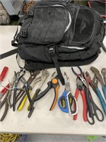 Black Backpack With Misc. Pliers Cutters