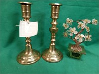 Brass candle holders and brass plant. Centurion