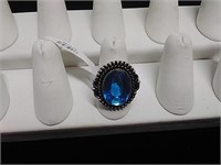 Blue Topaz German Silver Ring Size 9