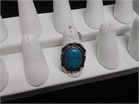 Turquoise German Silver Ring Size 9