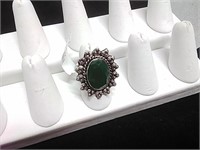 Green Emerald German Silver Ring Size 7