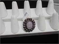 Rose Quartz German Silver Ring Size 9