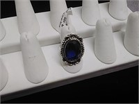 Blue Sapphire German Silver Ring Size 8