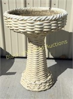 White Ceramic Wicker Standing Birdbath