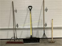 Metal Rake, Push Broom, Snow Shovel, Sledge Hammer