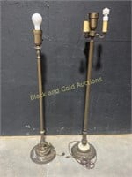 (2) Brass Lamps: (1) With Natural Stone Base