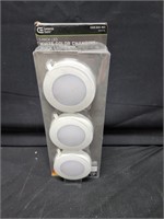 3-pack LED White color changing puck light kit