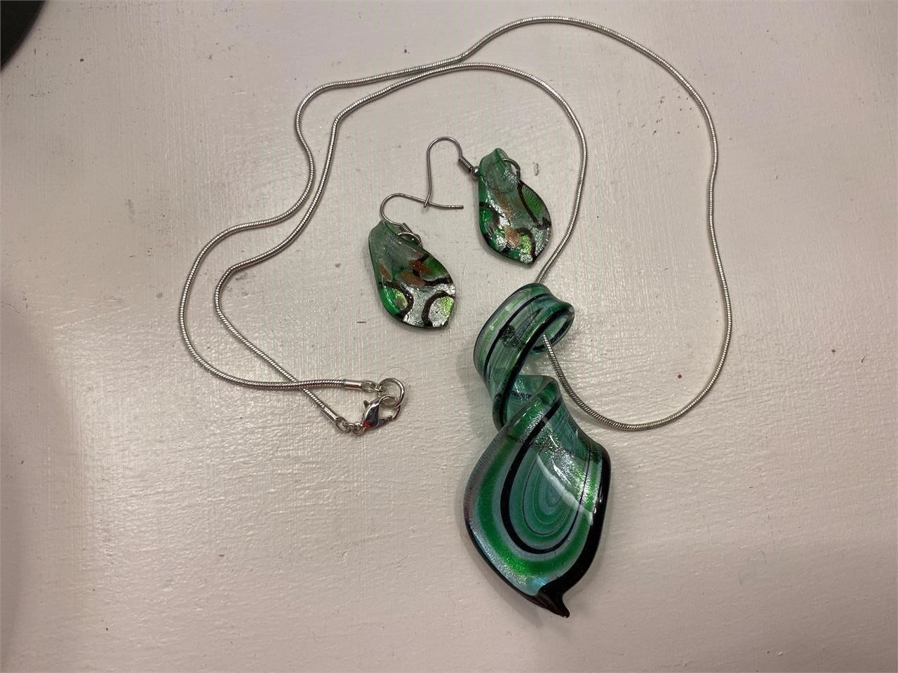 Glass Necklace and Earrings