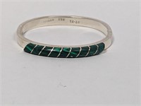 .925 Sterling Taxco Green Stone Bangle Bracelet