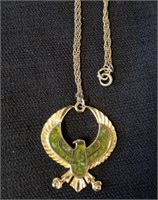Gold colored Eagle necklace with possible Jade