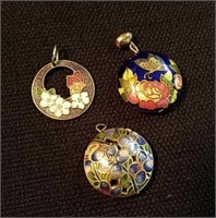 Three vintage cloisonne pendants