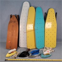 Tin Toy Ironing Boards & 4- Toy Irons