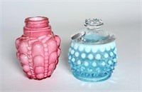 Fenton Blue Opalescent Hobnail Condiment Jar -