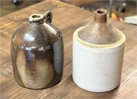 Two Antique Whiskey Stoneware Jugs - Check pics,