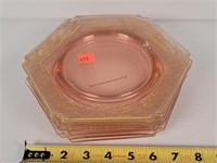 6- Pink Depression Peacock Design Plates