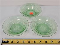 3- 5" Green Uranium Glass Mini Bowls