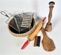 Vintage Kitchen Tools Lot with Old Masher,