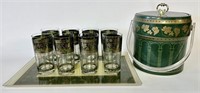 Vintage MCM Glassware, Tray & Ice Bucket Lot -