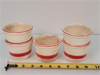 5- Cream / Red Pottery Custard Jars