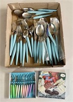 Vintage MCM Turquoise Castle Flatware & Little