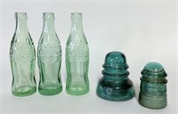 Old Coke Bottles & Glass Insulators Mixed Lot