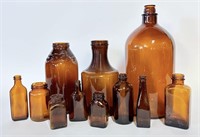 Vintage Amber Glass Bottles - Mixed Sizes