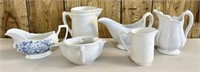 Vintage Lot with Ironstone Pitchers, Gravy Boat