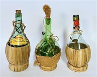 3 Vintage Green Glass Wine Carafe Decanters