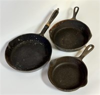 3 Vintage Cast Iron Skillets - Check Pics