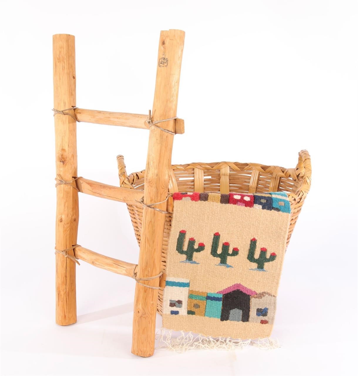 SOUTHWEST  WOOD LADDER, BASKET, TEXTILE WEAVING