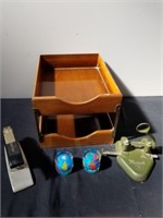 Paper organizer, vintage hole punch and stapler,
