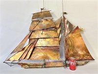 Signed 1970 Huge Brass/Copper Sailboat Decor